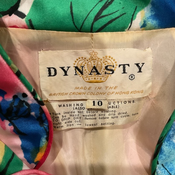 Dynasty 1960s Vintage Silk Japanese Oriental Hawaiian Flower Maxi Dress Y2K, 10 - Picture 2 of 6